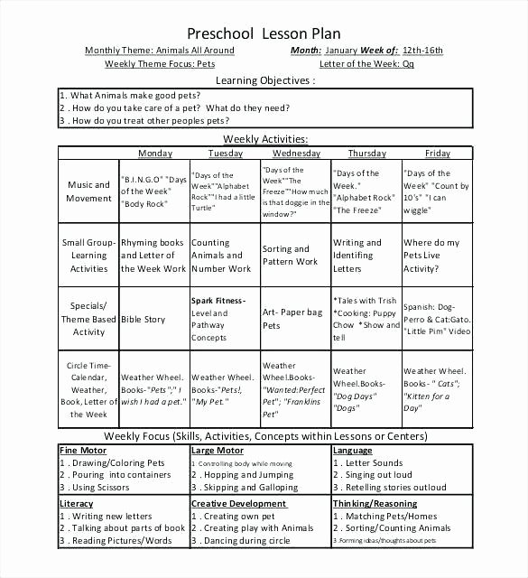 Daily Lesson Plan for Preschool Beautiful Printable Weekly Lesson Plan Template for Preschool