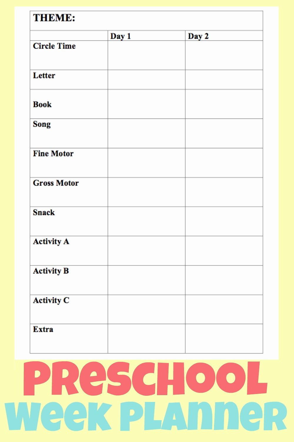 Daily Lesson Plan for Preschool Inspirational Free Printable Two Day Preschool Lesson Planner