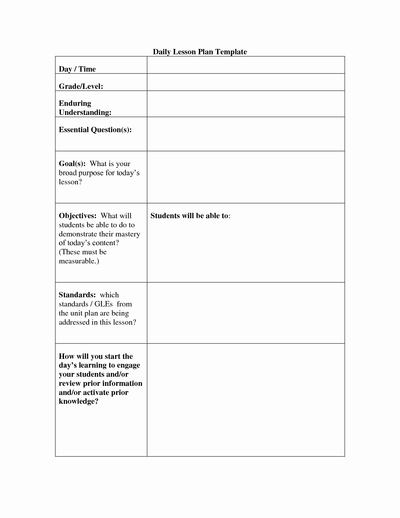 Daily Lesson Plan Template Doc Luxury Daily Lesson Plan Template Fotolip Rich Image and