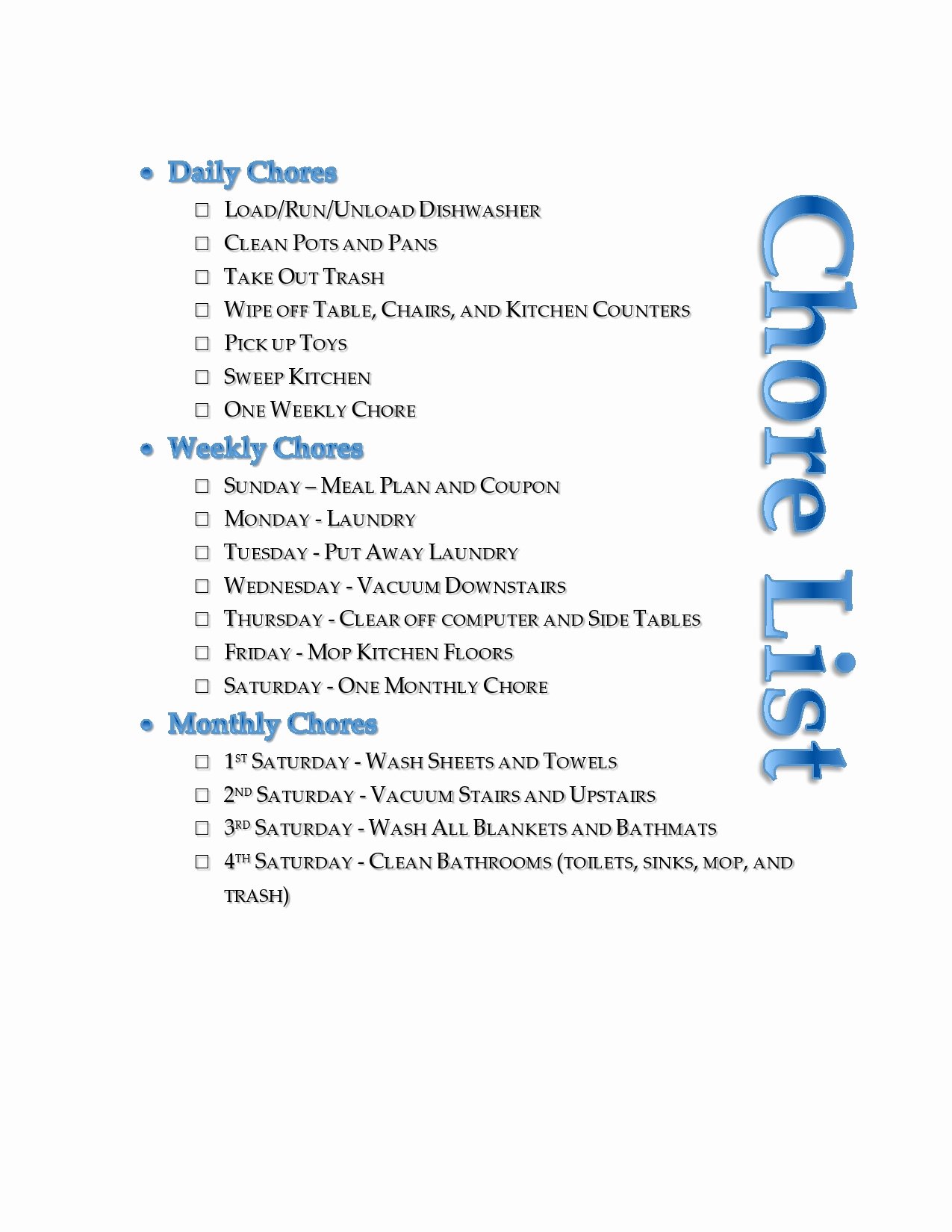 Daily Weekly Chore Chart Elegant Household Chore List Free Editable Printable