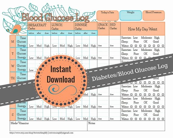 Diabetes Food Diary Printable Awesome Weekly Blood Glucose Diabetes Log Diabetic Journal Blood