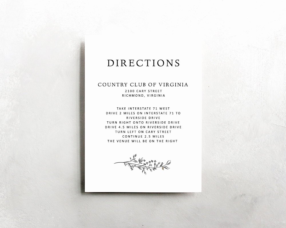 Direction Card Template Microsoft Word Elegant Wedding Directions Template Digital Download for Word
