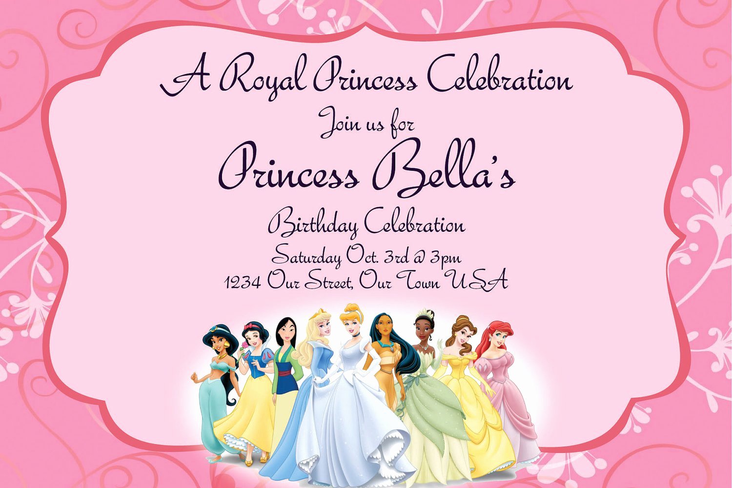 Disney Princess Invitation Templates Free Luxury Disney Princesses Birthday Invitations Disney Princess
