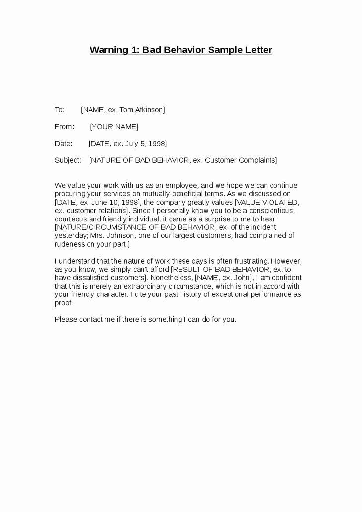 Disrespectful Employee Write Up Awesome Warning Letter for Employee Behavior