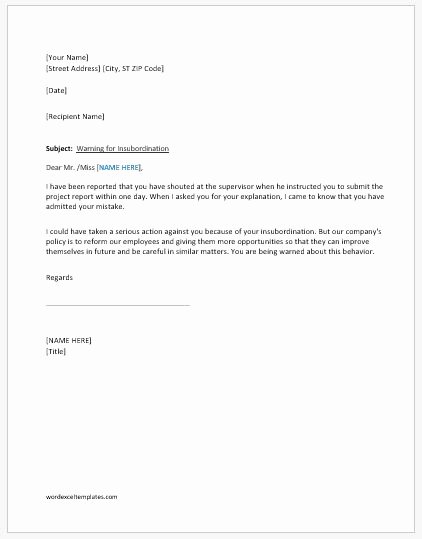 Disrespectful Employee Write Up Inspirational Warning Letter to Employee for Insubordination