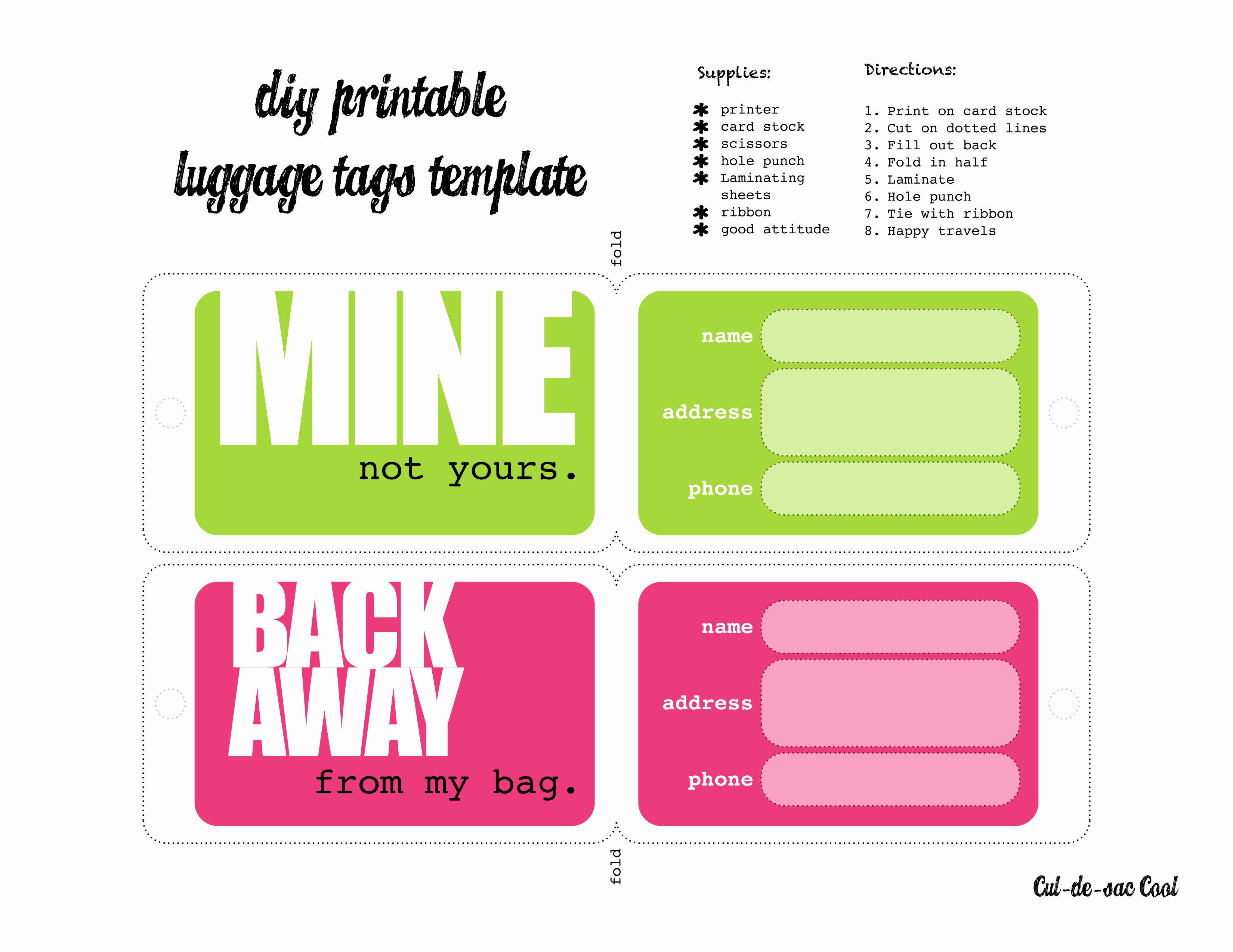 Diy Luggage Tags Template Elegant Diy Printable Luggage Tags