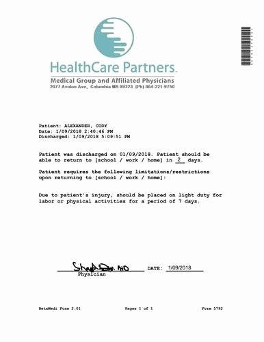 Doctors Note with Signature Lovely Doctor Note Hospital Emergency Er Clinic Injury