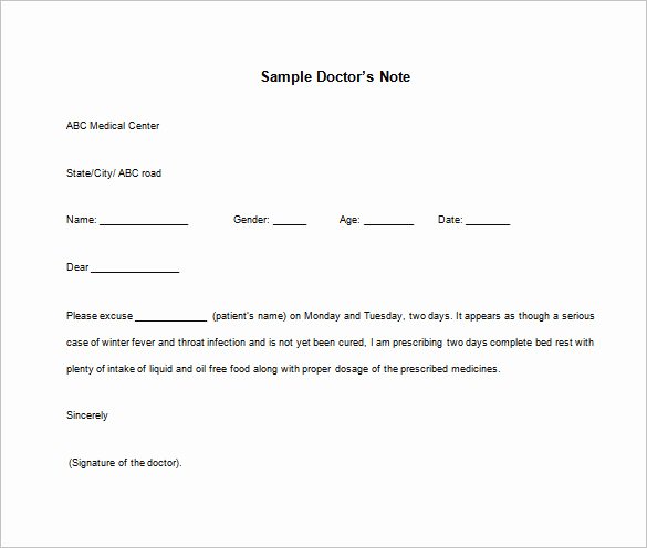 Doctors Sick Note Template Best Of Doctor Note Templates for Work – 8 Free Sample Example