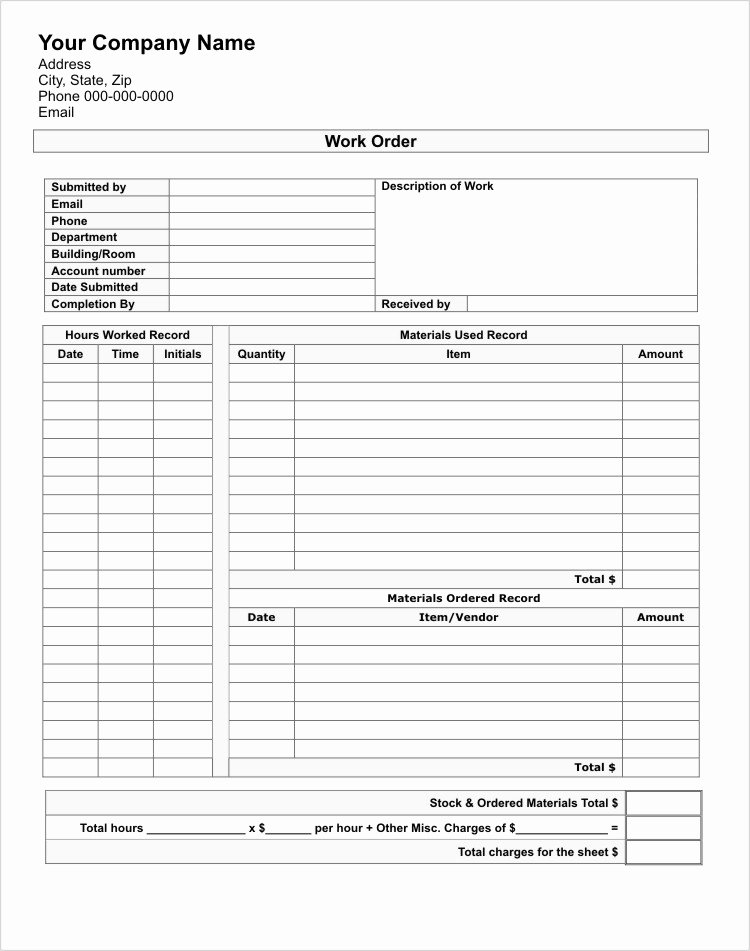 Door order form Template Fresh Work order Template Printed On Carbon Copy Paper