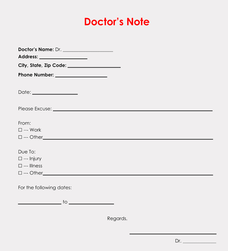 Dr Excuse for School Luxury 36 Free Fill In Blank Doctors Note Templates for Work