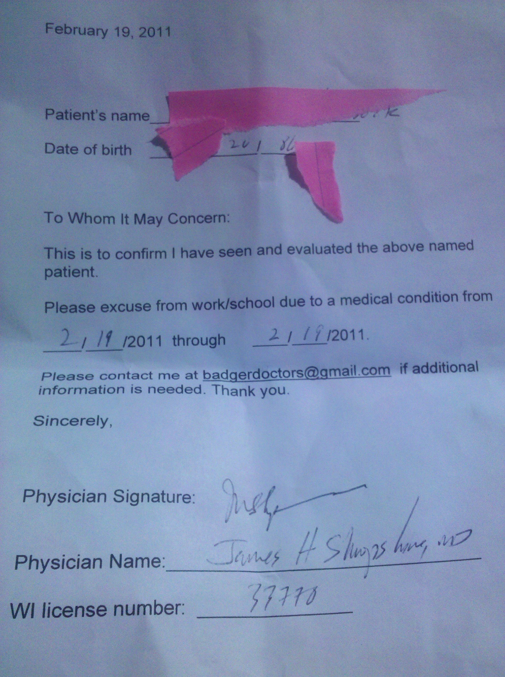 Dr Excuses for Work Best Of Fake Doctors’ Notes Being Handed Out at Wisconsin Gov