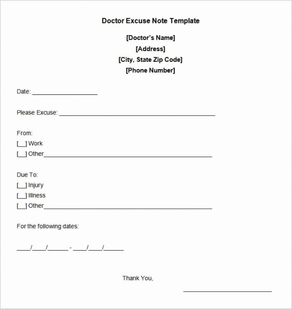 Dr Note Excuse From Work Inspirational Doctors Note Template Free