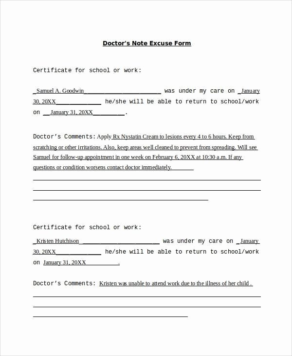 Dr Notes for School Lovely Doctors Note Excuse form