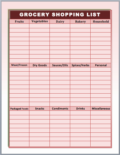 Editable Grocery List Template Fresh List Templates Archives Word Templates