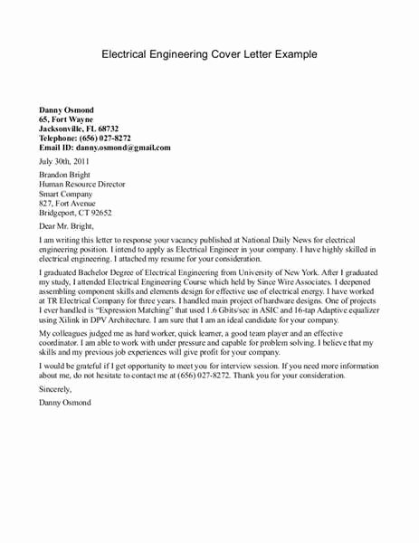Electrical Engineering Cover Letter Sample Lovely Electrical Engineer Cover Letter