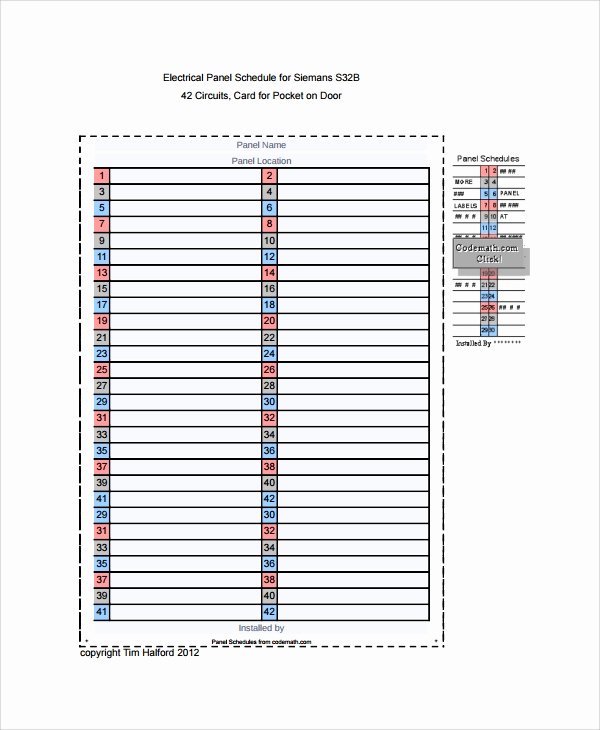 Electrical Panel Labels Elegant Sample Panel Schedule Template 7 Free Documents