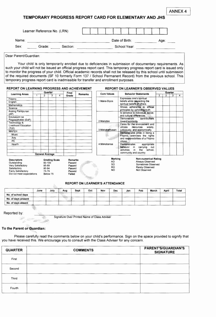 Elementary Progress Report Templates Inspirational Temporary Progress Report Card for Elementary and Jhs