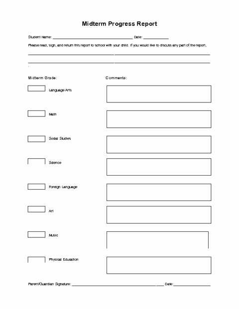 Elementary Progress Reports Template Awesome Midterm Report Template