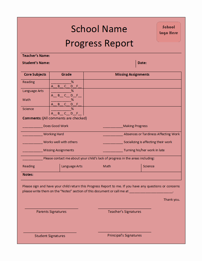 Elementary Progress Reports Template Unique Free Printable Report Templates