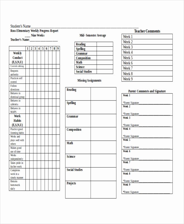 Elementary Progress Reports Template Unique Weekly Student Report Templates 5 Free Word Pdf format