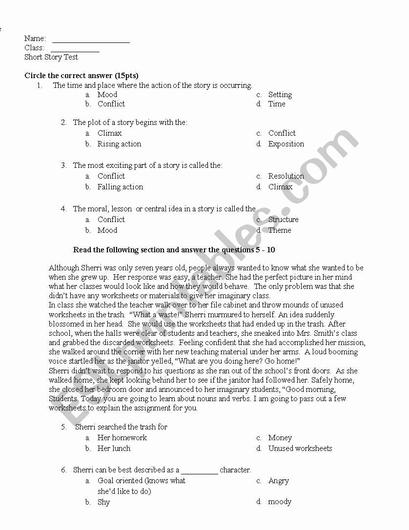 Elements Of Plot Quiz Luxury English Worksheets Elements Of Plot Test