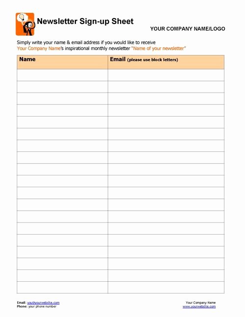 Email Sign In Sheet Beautiful Newsletter Sign Up Sheet