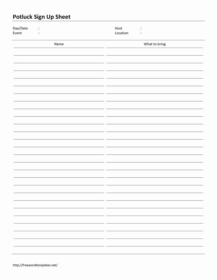 Email Sign In Sheet Lovely Potluck Sign Up Sheet Template Word Marketing