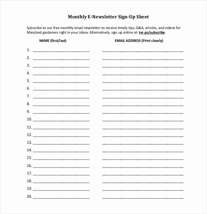 Email Sign In Sheet New Sign Up Sheets 58 Free Word Excel Pdf Documents