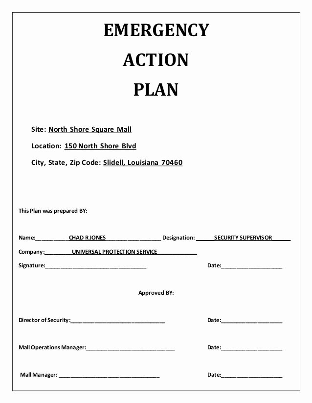 Emergency Action Plan Sample Elegant Emergency Action Plan