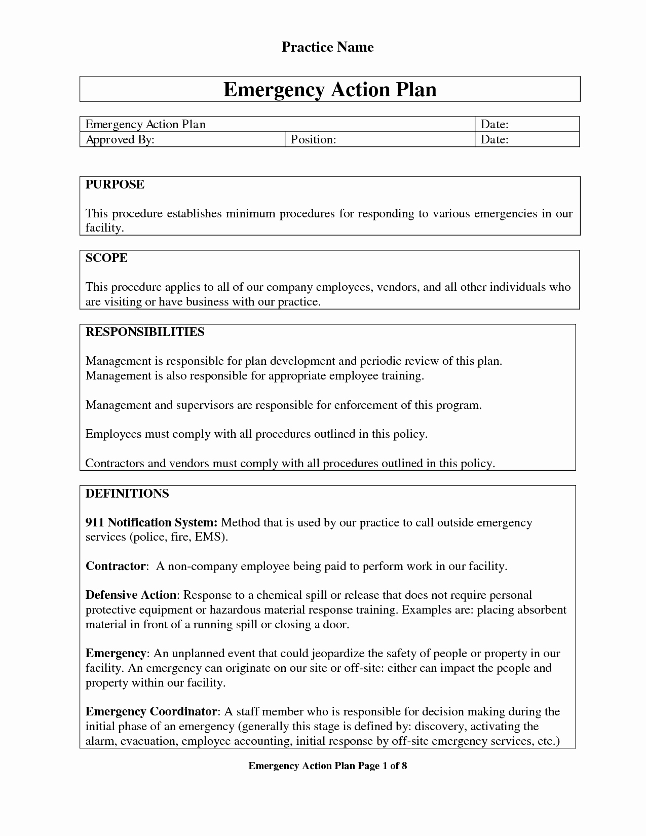 Emergency Action Plan Sample New Emergency Action Plan Template