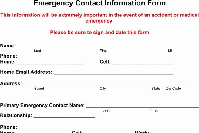 Emergency Contact form for Employers Awesome 164 Employee form Free Download