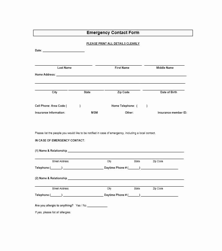 Emergency Contact form for Employers Best Of 54 Free Emergency Contact forms [employee Student]