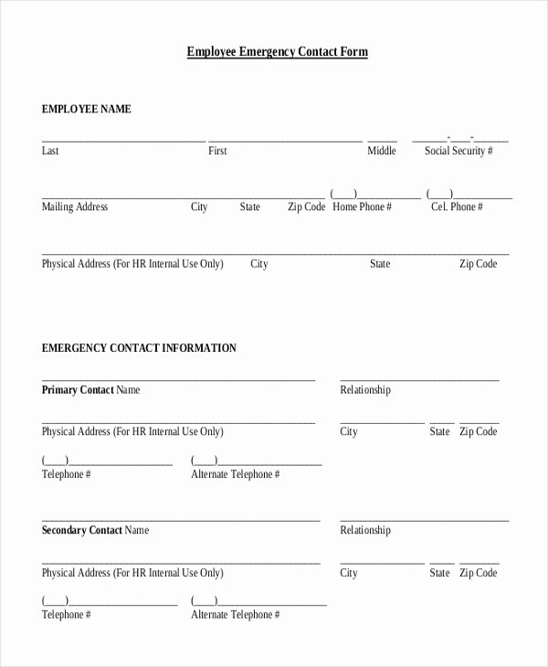 Emergency Contact form for Employers Fresh Free 11 Sample Emergency Contact forms In Pdf