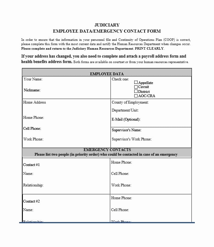 Emergency Contact form for Employers Inspirational 54 Free Emergency Contact forms [employee Student]