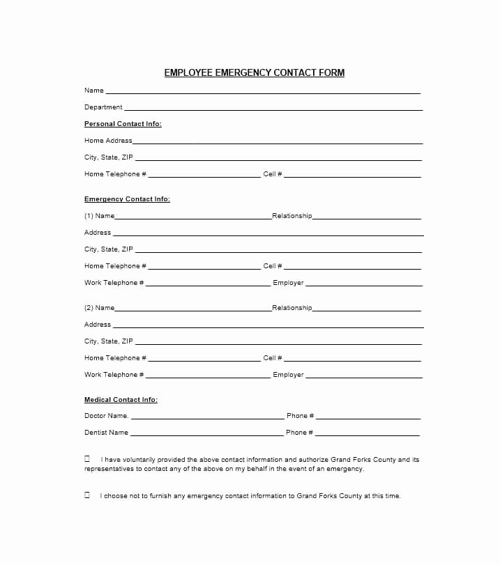 Emergency Contact form for Employers Lovely 54 Free Emergency Contact forms [employee Student]