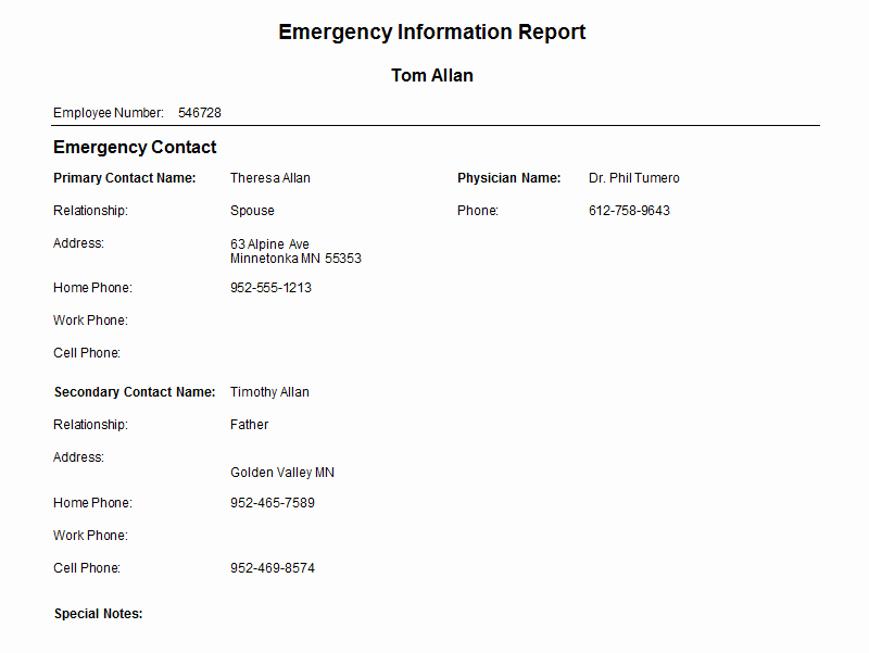 Emergency Contact form for Employers New Employee Reports and Staff Reports In Hr software