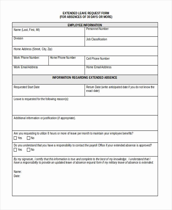 Employee Absence form Template Beautiful Free 10 Sample Leave Request forms In Pdf