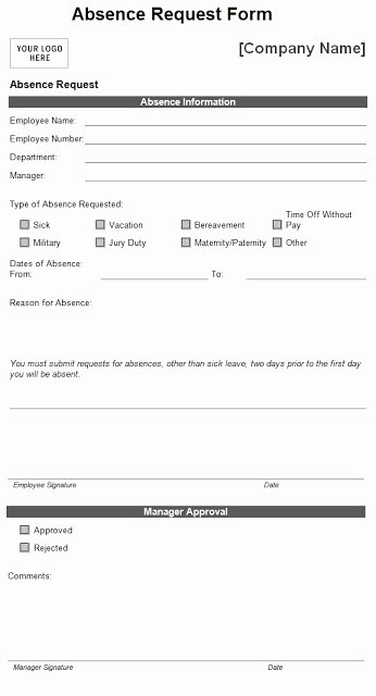 Employee Absence form Template Lovely Absence Request form Template Sample