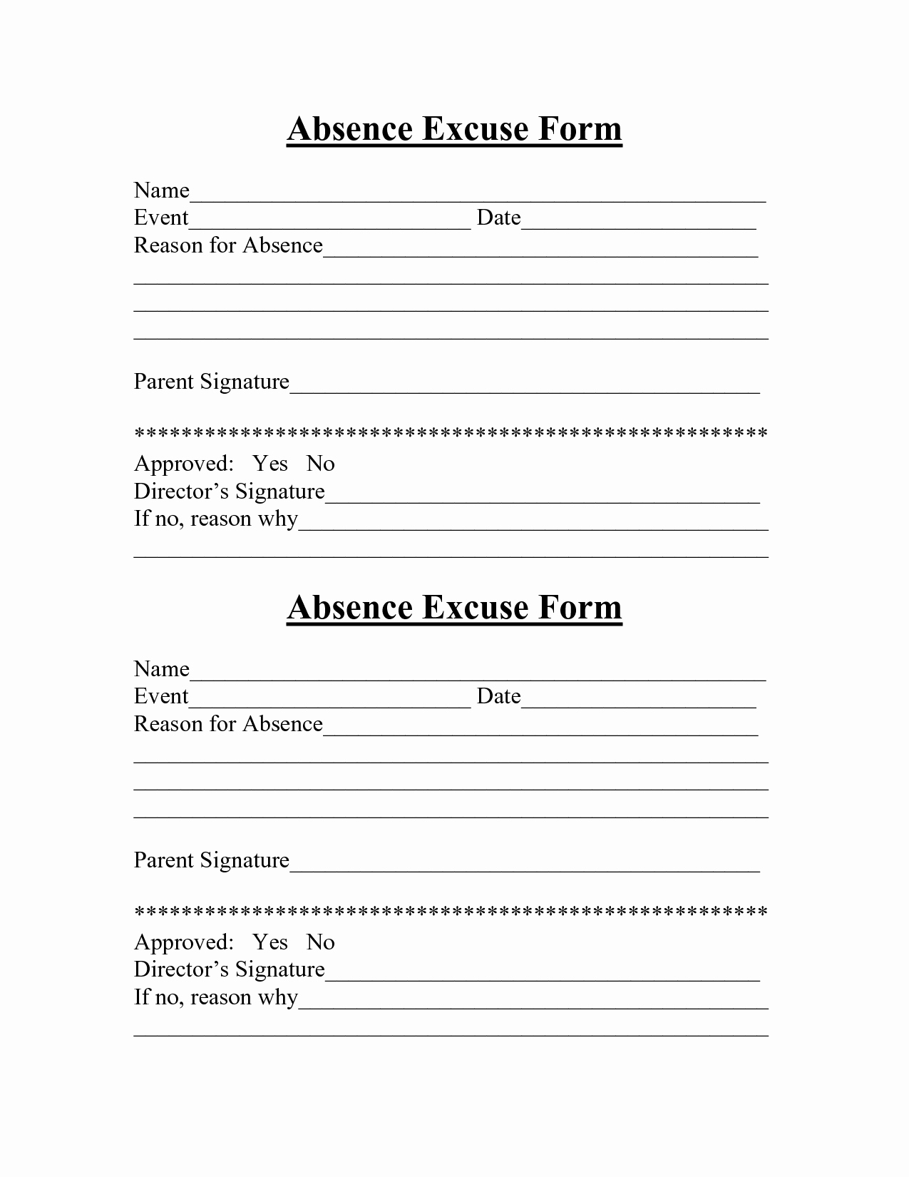 Employee Absence form Template Lovely formatted New Absentee forms and Templates