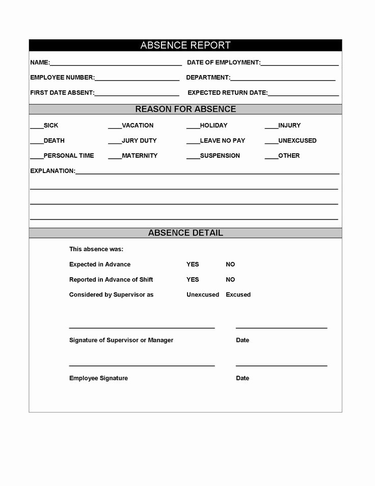 Employee Absence form Template Unique Restaurant Employee Absence Report form