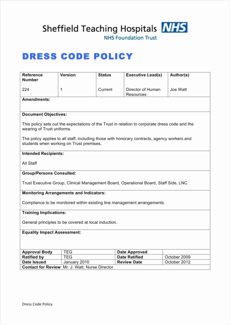 Employee Dress Code Policy Sample Awesome 2 Dress Code Policy Templates Pdf