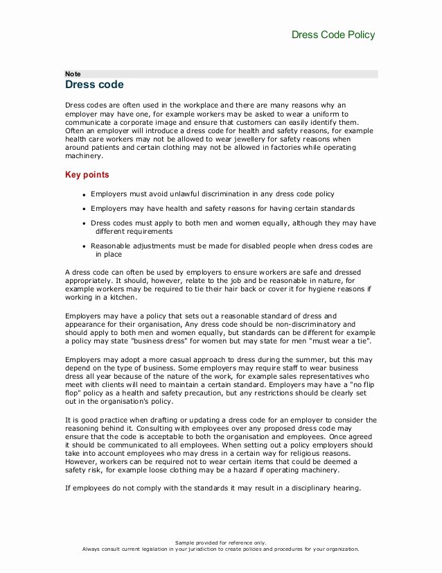 Employee Dress Code Policy Sample Unique Dress Code Policy Memo