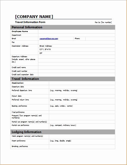 Employee Information Sheet Template Awesome Employee Travel Information forms