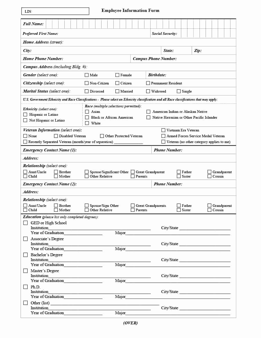 Employee Information Sheet Template Inspirational 47 Printable Employee Information forms Personnel