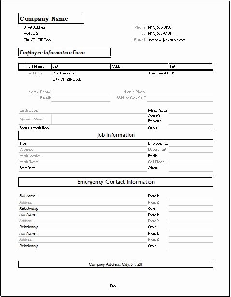 Employee Information Sheet Template New Employee Information forms