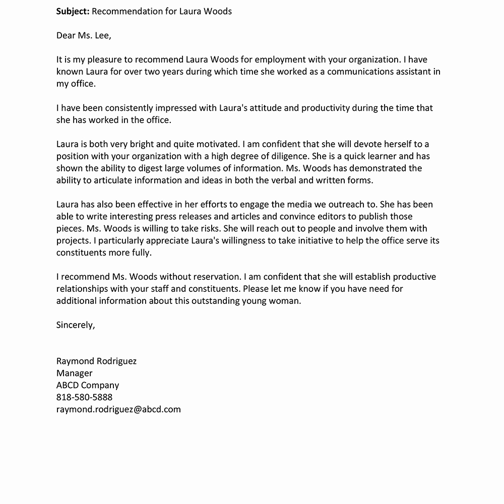 Employee Recommendation Letter Example Awesome Write An Employee Re Mendation Letter