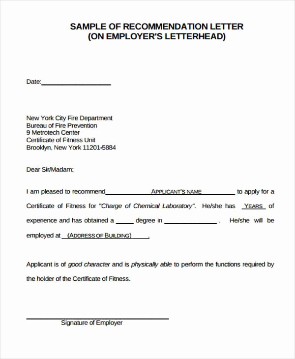 Employee Recommendation Letter Example Beautiful Employer Re Mendation Letter Sample 9 Examples In