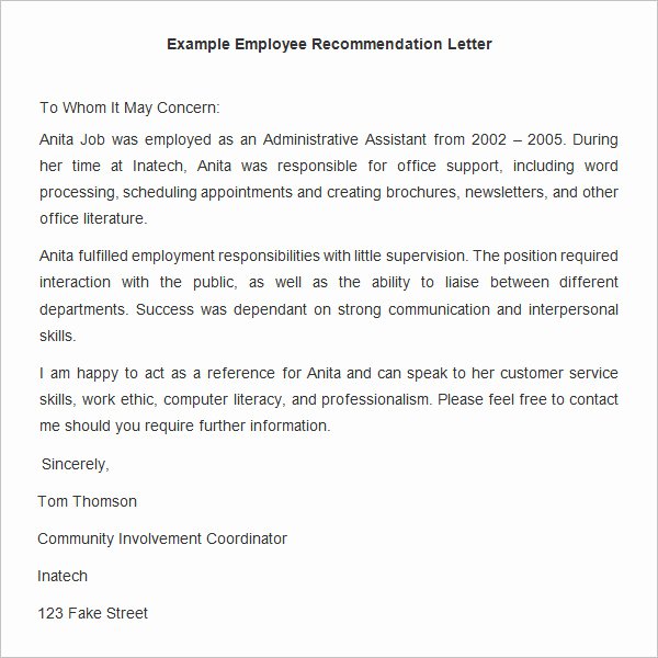 Employee Recommendation Letter Sample Fresh 18 Employee Re Mendation Letters Pdf Doc