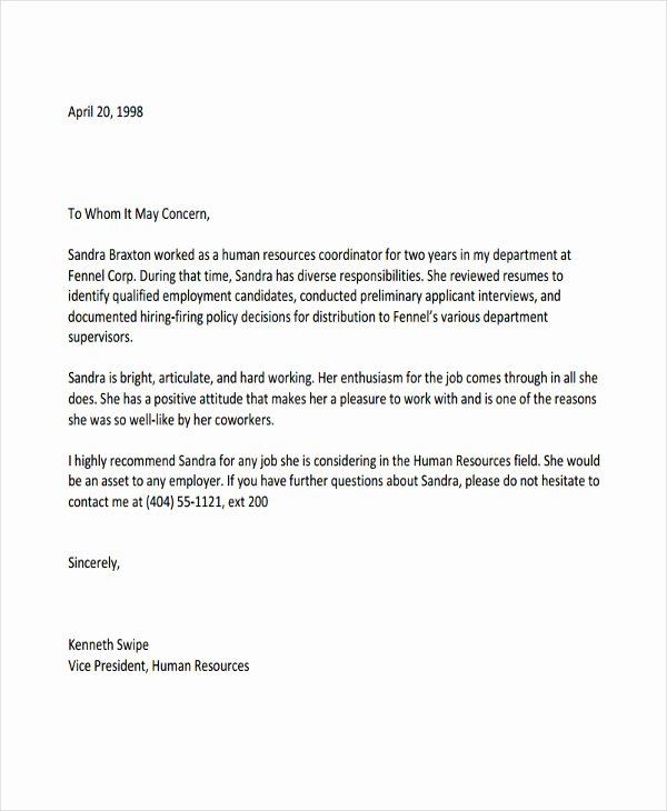 Employee Recommendation Letter Sample New 10 Employee Re Mendation Letter Template 10 Free