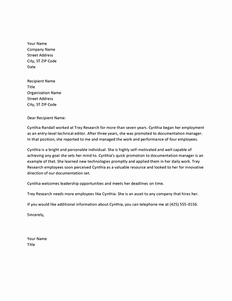 Employee Reference Letter Examples Fresh Reference Letter for Managerial Employee